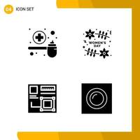 4 Icon Set. Solid Style Icon Pack. Glyph Symbols isolated on White Backgound for Responsive Website Designing. vector