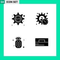 Pack of 4 Solid Style Icon Set. Glyph Symbols for print. Creative Signs Isolated on White Background. 4 Icon Set. vector