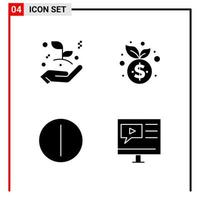 4 General Icons for website design print and mobile apps. 4 Glyph Symbols Signs Isolated on White Background. 4 Icon Pack. vector