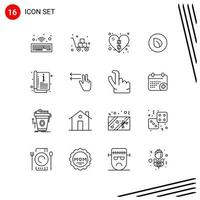 Collection of 16 Vector Icons in Line style. Pixle Perfect Outline Symbols for Web and Mobile. Line Icon Signs on White Background. 16 Icons.