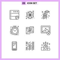 9 iconos en estilo de línea. delinear símbolos sobre fondo blanco. signos vectoriales creativos para web móvil e impresión. vector