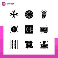 conjunto de iconos de glifo. paquete de 9 iconos sólidos aislados en fondo blanco para aplicaciones móviles e impresas de diseño de sitios web receptivos. vector