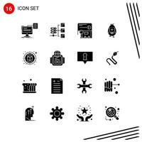 Collection of 16 Vector Icons in solid style. Pixle Perfect Glyph Symbols for Web and Mobile. Solid Icon Signs on White Background. 16 Icons.