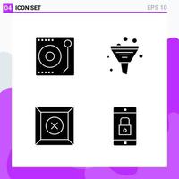 Set of 4 icons in solid style. Creative Glyph Symbols for Website Design and Mobile Apps. Simple Solid Icon Sign Isolated on White Background. 4 Icons. vector