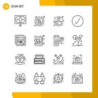 16 Icon Set. Line Style Icon Pack. Outline Symbols isolated on White Backgound for Responsive Website Designing. vector