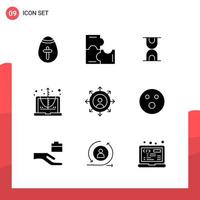 paquete de 9 iconos de glifos universales para medios impresos sobre fondo blanco. vector