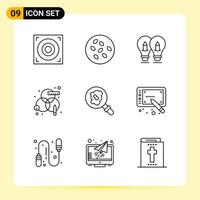 9 Creative Icons for Modern website design and responsive mobile apps. 9 Outline Symbols Signs on White Background. 9 Icon Pack. vector