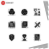 Collection of 9 Vector Icons in solid style. Pixle Perfect Glyph Symbols for Web and Mobile. Solid Icon Signs on White Background. 9 Icons.