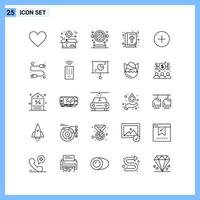 25 Icons. Line style Creative Outline Symbols. Black Line Icon Sign Isolated on White Background. vector