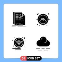 4 Solid Black Icon Pack Glyph Symbols for Mobile Apps isolated on white background. 4 Icons Set. vector
