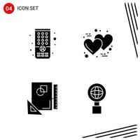 Collection of 4 Vector Icons in solid style. Pixle Perfect Glyph Symbols for Web and Mobile. Solid Icon Signs on White Background. 4 Icons.