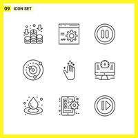 9 conjunto de iconos. símbolos de línea simple. signo de contorno sobre fondo blanco para aplicaciones móviles de diseño de sitios web y medios impresos. vector