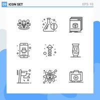 iconos de estilo moderno de 9 líneas. símbolos de contorno para uso general. signo de icono de línea creativa aislado sobre fondo blanco. Paquete de 9 iconos. vector