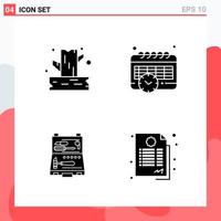 Collection of 4 Vector Icons in solid style. Modern Glyph Symbols for Web and Mobile. Solid Icon Sign Isolated on White Background. 4 Icons.