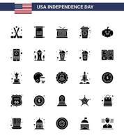 25 USA Solid Glyph Pack of Independence Day Signs and Symbols of american drink usa cola independence day Editable USA Day Vector Design Elements