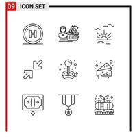 9 General Icons for website design print and mobile apps. 9 Outline Symbols Signs Isolated on White Background. 9 Icon Pack. vector