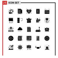 25 General Icons for website design print and mobile apps. 25 Glyph Symbols Signs Isolated on White Background. 25 Icon Pack. vector