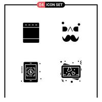 Set of 4 Solid Style Icons for web and mobile. Glyph Symbols for print. Solid Icon Signs Isolated on White Background. 4 Icon Set. vector