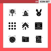 9 Icon Pack Solid Style Glyph Symbols on White Background. Simple Signs for general designing. vector