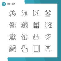 Vector Pack of 16 Outline Symbols. Line Style Icon Set on White Background for Web and Mobile.