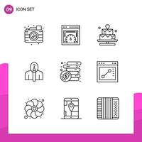 Outline Icon set. Pack of 9 Line Icons isolated on White Background for responsive Website Design Print and Mobile Applications. vector