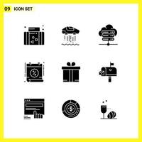 9 Icon Set. Simple Solid Symbols. Glyph Sign on White Background for Website Design Mobile Applications and Print Media. vector