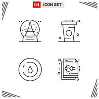 Estilo de línea de 4 iconos. símbolos de esquema creativos basados en cuadrículas para el diseño de sitios web. signos de icono de línea simple aislados en fondo blanco. 4 conjunto de iconos. vector