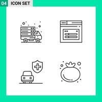 paquete de conjunto de iconos de estilo de 4 líneas. símbolos de contorno para imprimir. signos creativos aislados sobre fondo blanco. 4 conjunto de iconos. vector