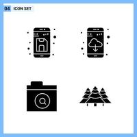 4 Icons. Solid style Creative Glyph Symbols. Black Solid Icon Sign Isolated on White Background. vector