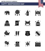 Big Pack of 16 USA Happy Independence Day USA Vector Solid Glyphs and Editable Symbols of usa city bottle building saloon Editable USA Day Vector Design Elements