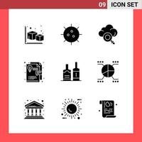 9 Icon Pack Solid Style Glyph Symbols on White Background. Simple Signs for general designing. vector