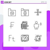 Set of 9 icons in Line style. Creative Outline Symbols for Website Design and Mobile Apps. Simple Line Icon Sign Isolated on White Background. 9 Icons. vector
