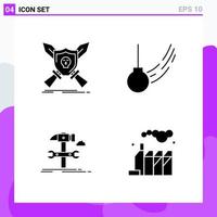 Set of 4 icons in solid style. Creative Glyph Symbols for Website Design and Mobile Apps. Simple Solid Icon Sign Isolated on White Background. 4 Icons. vector