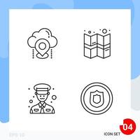 Modern Pack of 4 Icons. Line Outline Symbols isolated on White Backgound for Website designing vector