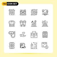 16 íconos creativos para el diseño moderno de sitios web y aplicaciones móviles receptivas. 16 signos de símbolos de contorno sobre fondo blanco. paquete de 16 iconos. vector