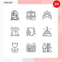 paquete vectorial de 9 iconos en estilo de línea. paquete de contorno creativo aislado sobre fondo blanco para web y móvil. vector