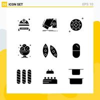 colección de 9 iconos sólidos universales. conjunto de iconos para web y móvil. vector