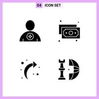 4 Icons in Solid Style. Glyph Symbols on White Background. Creative Vector Signs for Web mobile and Print.