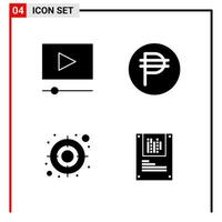 4 General Icons for website design print and mobile apps. 4 Glyph Symbols Signs Isolated on White Background. 4 Icon Pack. vector