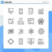 Modern 16 Line style icons. Outline Symbols for general use. Creative Line Icon Sign Isolated on White Background. 16 Icons Pack. vector