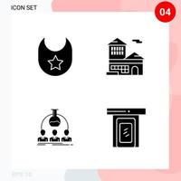 Vector Pack of 4 Icons in Solid Style. Creative Glyph Pack isolated on White Background for Web and Mobile.