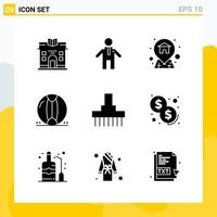 colección de 9 iconos sólidos universales. conjunto de iconos para web y móvil. vector