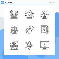 iconos de estilo moderno de 9 líneas. símbolos de contorno para uso general. signo de icono de línea creativa aislado sobre fondo blanco. Paquete de 9 iconos. vector