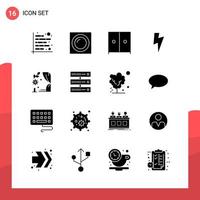 Pack of 16 Universal Glyph Icons for Print Media on White Background. vector