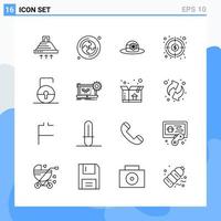 Modern 16 Line style icons. Outline Symbols for general use. Creative Line Icon Sign Isolated on White Background. 16 Icons Pack. vector