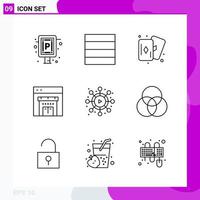 conjunto de iconos de línea. paquete de 9 iconos de contorno aislados en fondo blanco para impresión web y móvil. vector