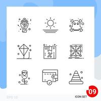 paquete moderno de 9 iconos. símbolos de contorno de línea aislados en fondo blanco para el diseño de sitios web vector