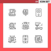 9 Icon Pack Line Style Outline Symbols on White Background. Simple Signs for general designing. vector