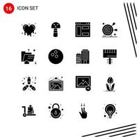 Collection of 16 Vector Icons in solid style. Pixle Perfect Glyph Symbols for Web and Mobile. Solid Icon Signs on White Background. 16 Icons.