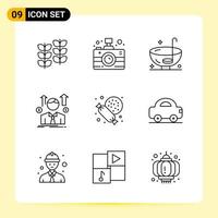 9 Creative Icons for Modern website design and responsive mobile apps. 9 Outline Symbols Signs on White Background. 9 Icon Pack. vector